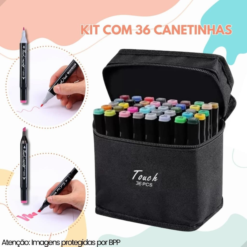 Canetas Touch Estojo Com 36 Cores Pontas Duplas Para Pintura Bob Good