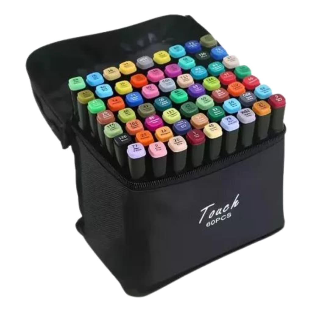 Canetas Touch Estojo Com 60 Cores Pontas Duplas Para Pintura Bob Good