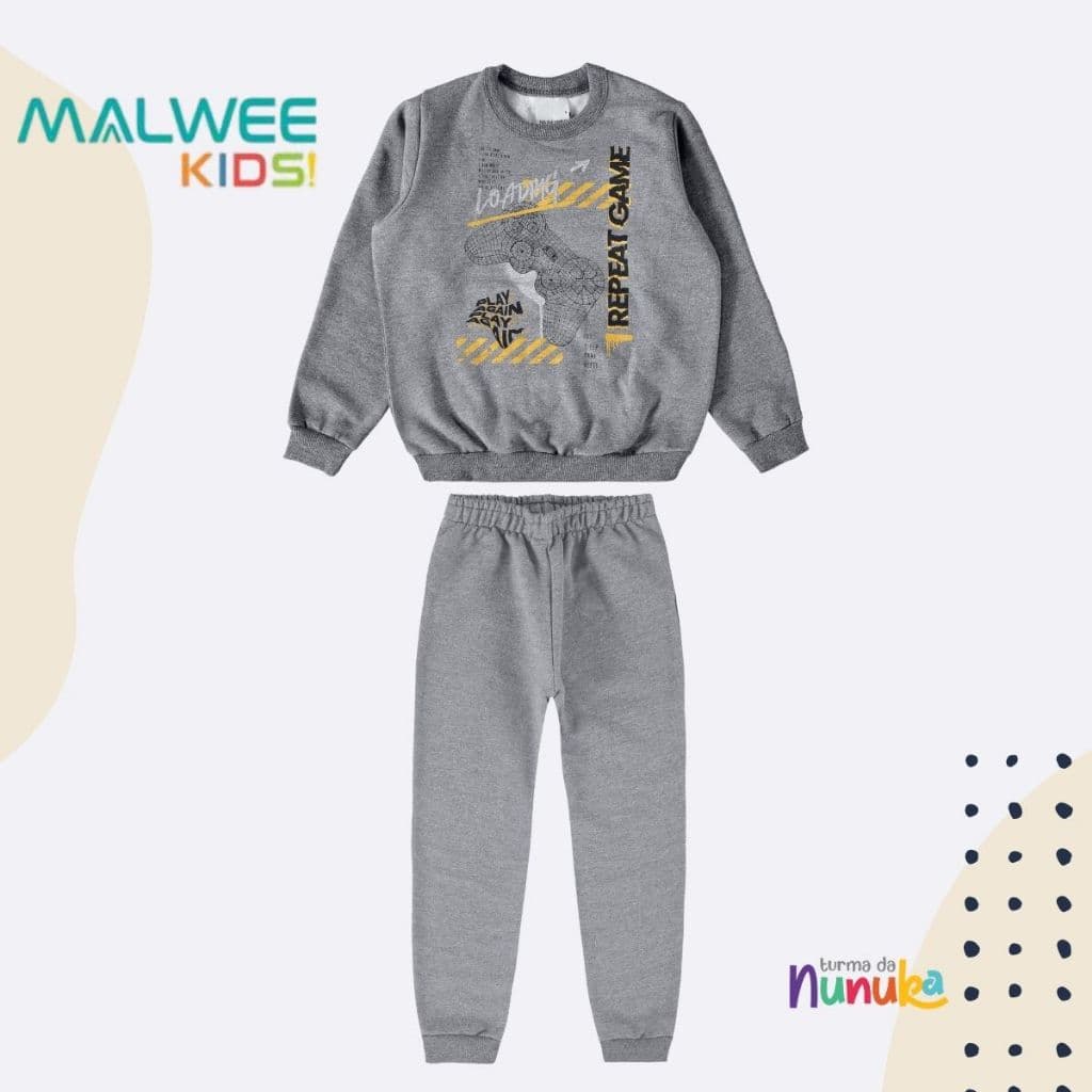 CONJUNTO MOLETOM DE FRIO MENINO INFANTIL FLANELADO ESTAMPA GAME MALWEE KIDS