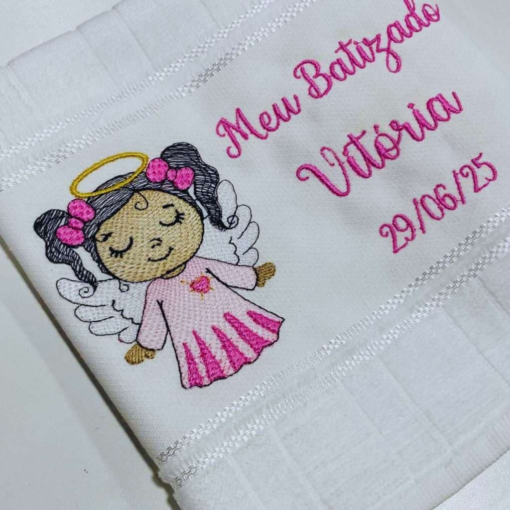 Toalhinha Para Batizado Personalizada Menina Com Nome e Data