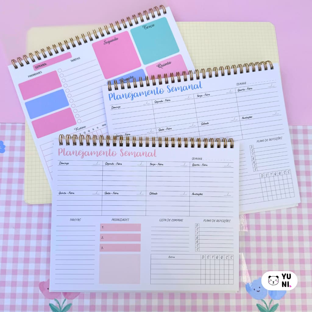 Planner de Anotação Semanal Permanente - Planner de Mesa - Tons Pasteis - Interponte