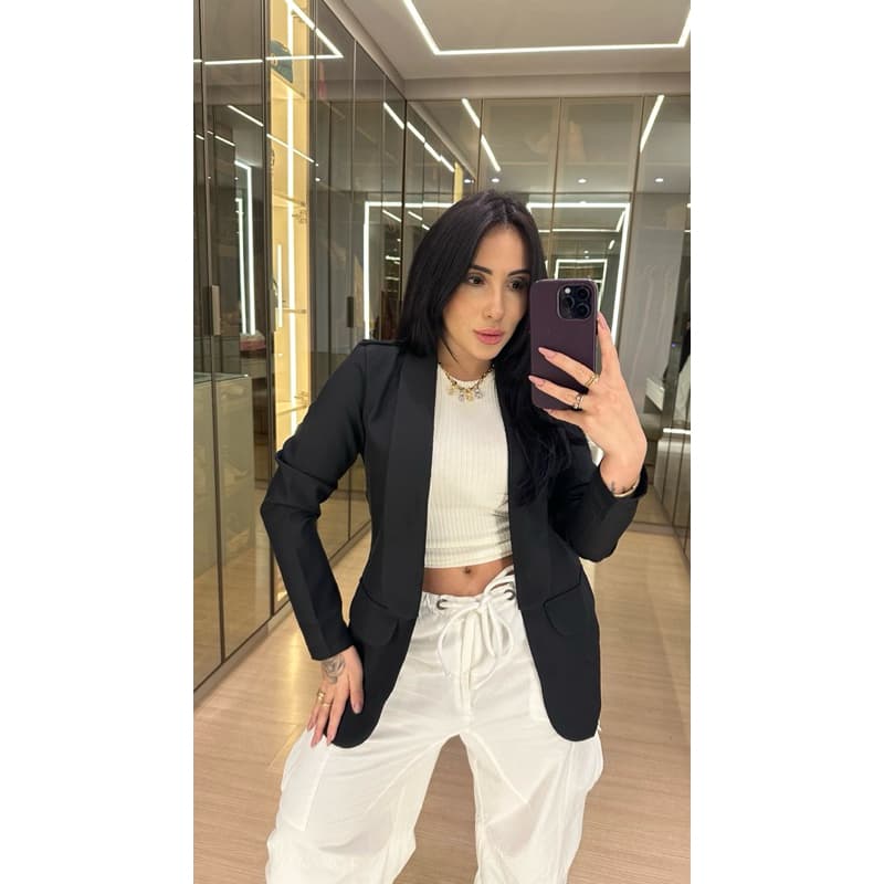 Blazer Blaze Feminino Social Alfaiataria Acinturado Longo Gola