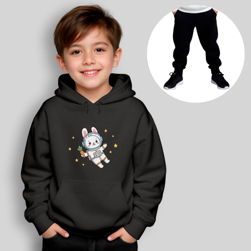 Conjunto Moletom Infantil Coelho Astronauta no Espaço Inverno Unissex