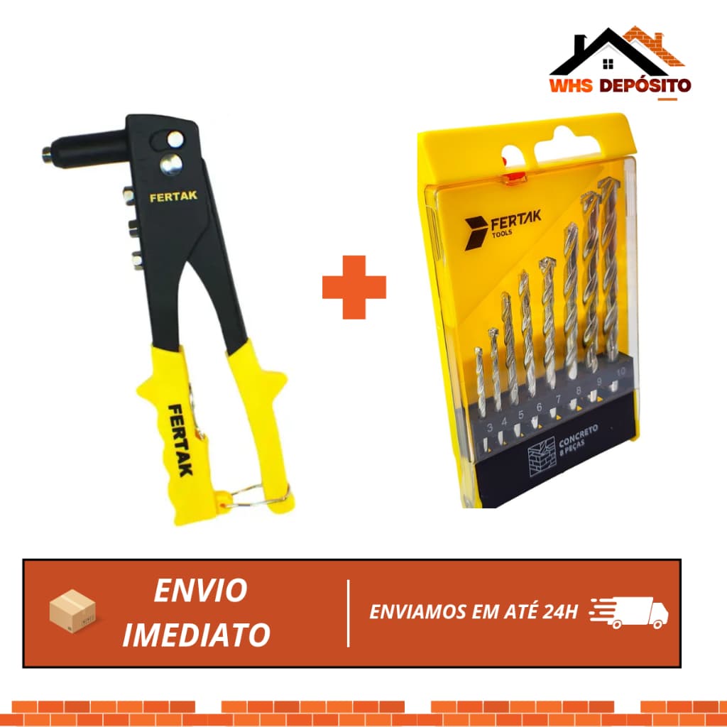 Combo Fertak Alicate Rebitador 10" + Jogo de Brocas para Metal 8 Peças – Versatilidade e Precisão