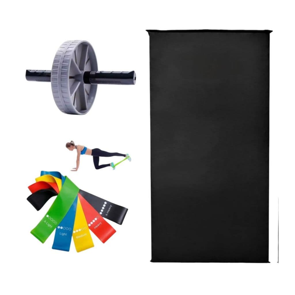Kit Treino Funcional Roda Abdominal + Colchonete Fitness + Kit Theraband Elásticos Academia Em Casa
