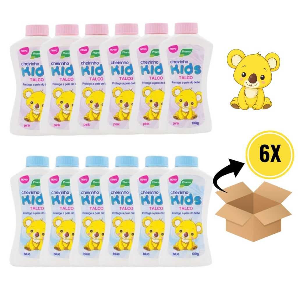 Kit 6 Talco para Bebê Cheirinho Kids Rosa/Azul - 100g Cada Talco para Bebe