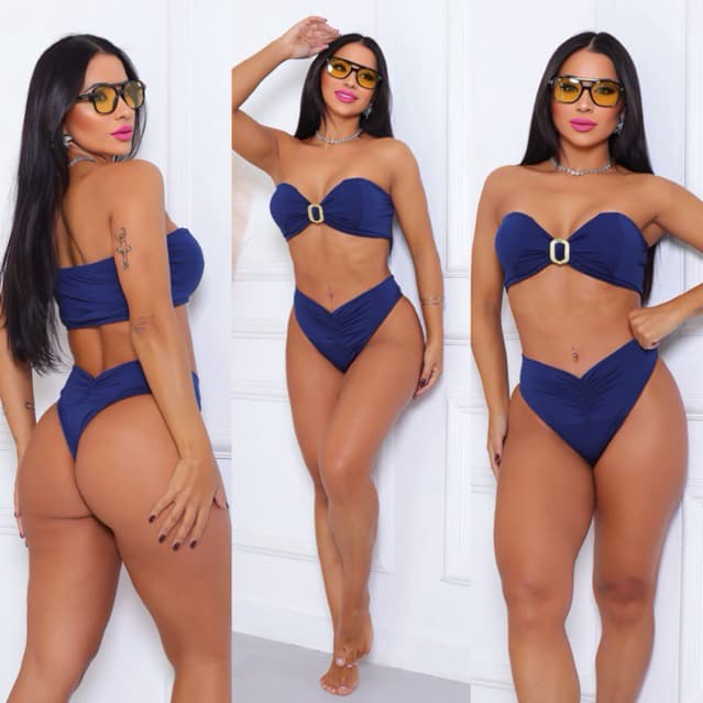 Biquíni Feminino Top Tomara que caia e Calcinha Cavada Semi Fio