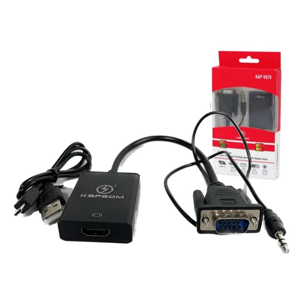 Cabo Adaptador Conversor De Hdmi Para Vga Com Saída P2 Áudio