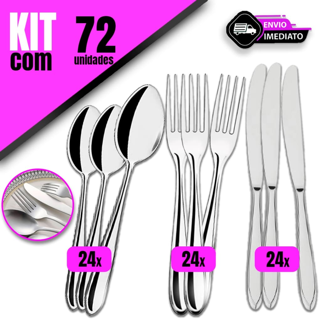 Jogos de Talheres Aço Inox 72 Peças – Garfo, Faca e Colher para Jantar e Refeições