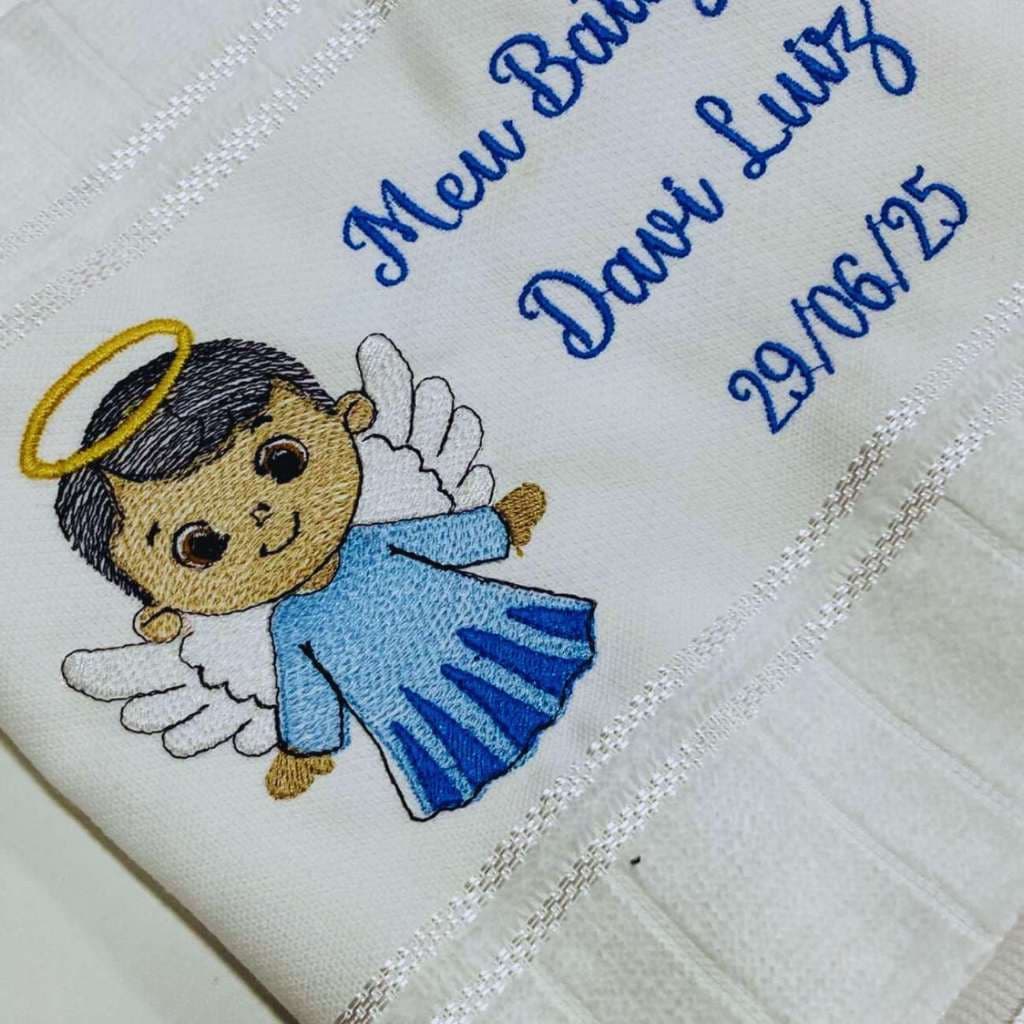 Toalhinha Para Batizado Personalizada Menino Com Nome e Data
