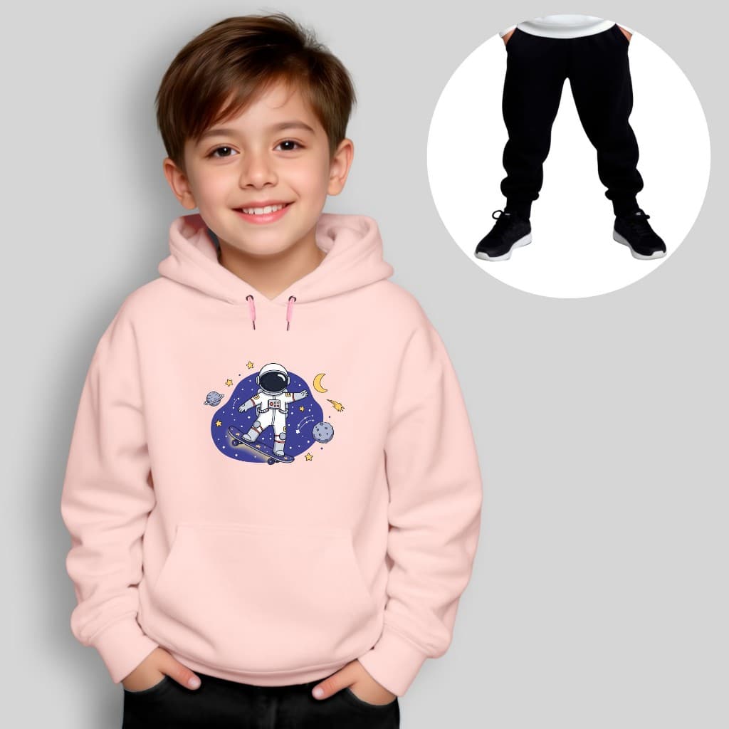 Conjunto Moletom Infantil Inverno Astronauta Skate Espaço Menino Menina Unissex Roupa Kids