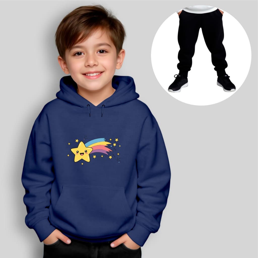 Conjunto Moletom Infantil Canguru Estrela Cadente Colorido Menina Menino Unissex Inverno Kids