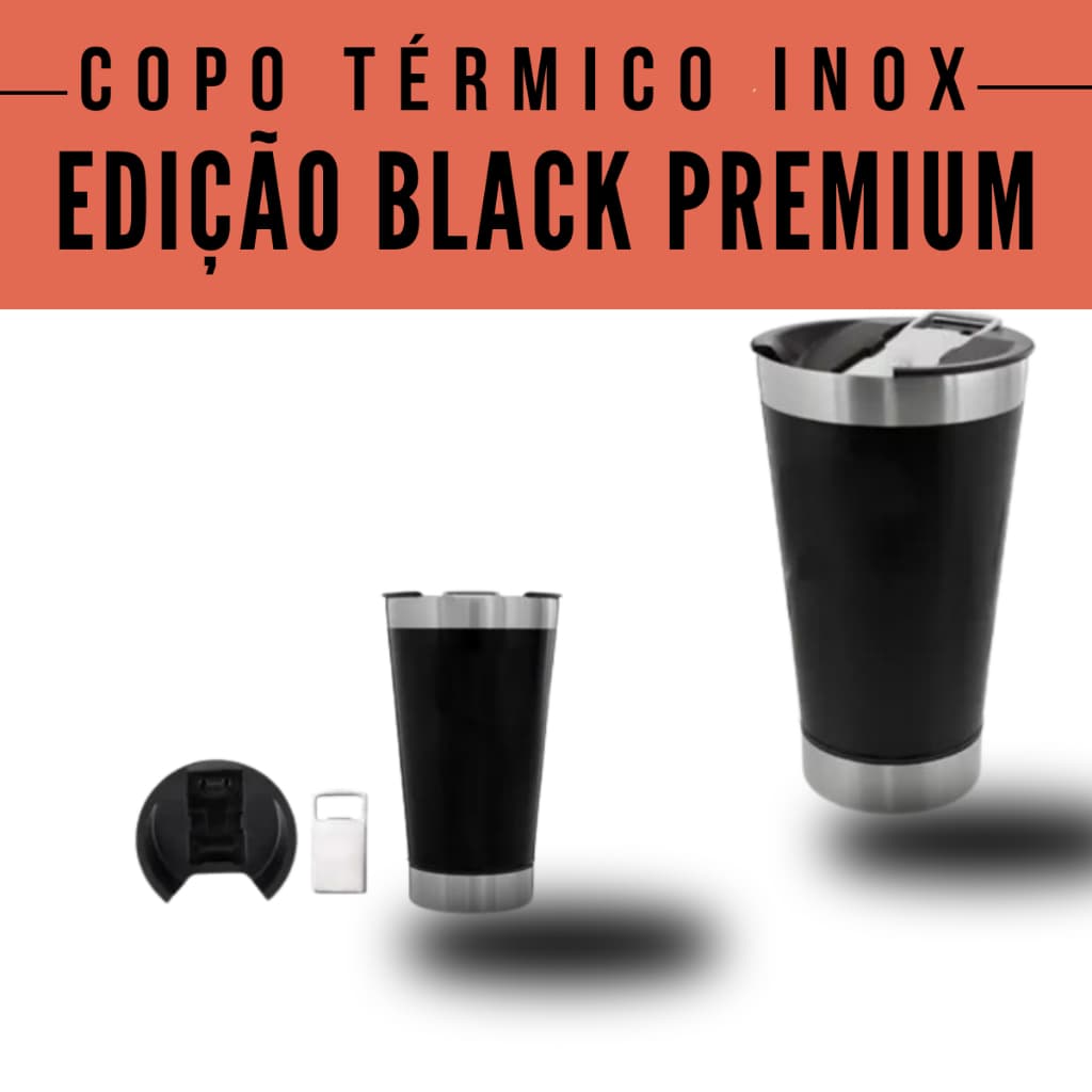 Personalizado - Copo Térmico Inox com TAMPA e ABRIDOR (473 ml) - Preto