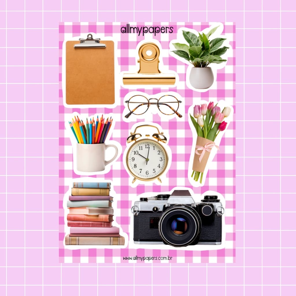 Cartela de Adesivos para Planner Bujo Journal Scrapbook Kindle - All My Papers Aesthetic