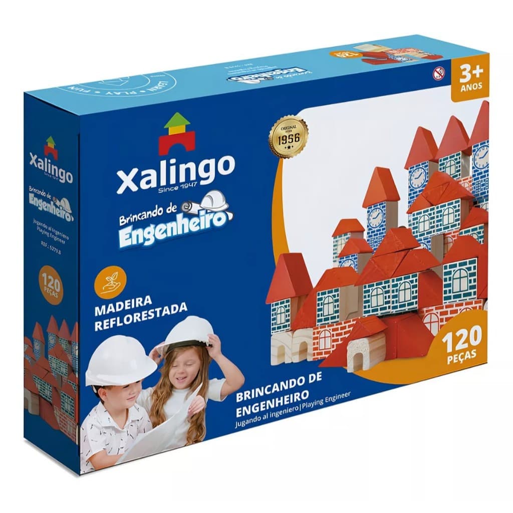 Blocos de Montar Brincando de Engenheiro 150 Peças Xalingo - Brinquedo de Madeira