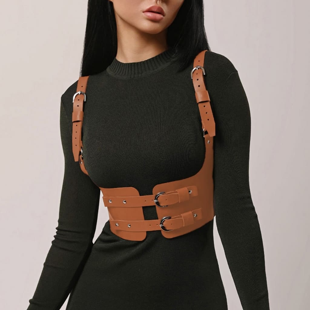 Cinto Corset Feminino Gótico Punk – Espartilho Harness com Fivelas, Acessório Fashion Corpete / Corset / Espartilho