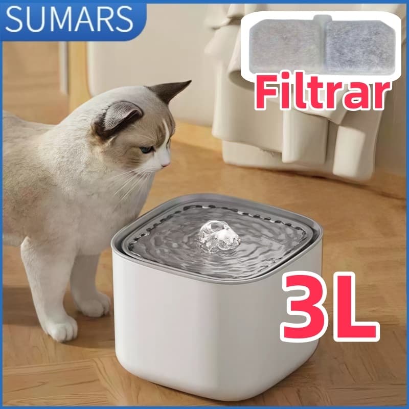 Bebedouro Fonte de Água Elevado Automático Com Filtro 3 Estágios Para Pet Cachorro Gato 3L