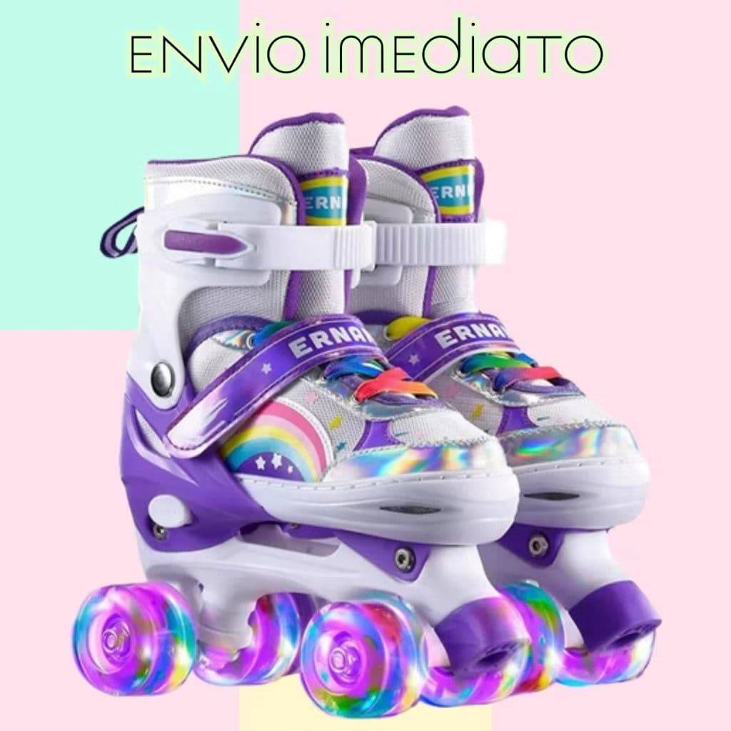 Patins 4 Rodas ARCO IRIS Com Luz De Led Patins Criança Menina Menino Promoção