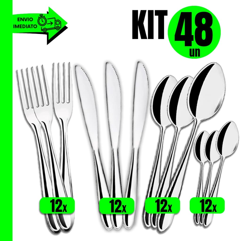 Jogo de Talheres Aço Inox 48 Peças Garfo Faca Colher Sobremesa Colher e para Jantar, Almoço para Restaurantes Cozinhas .