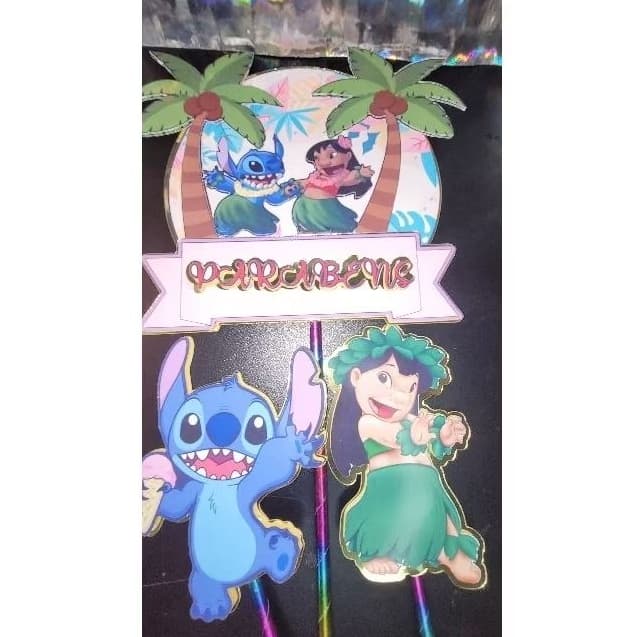 "Topper 3D Camadas Lilo & Stitch - Topo de Bolo Ohana para Festas / Personalizado