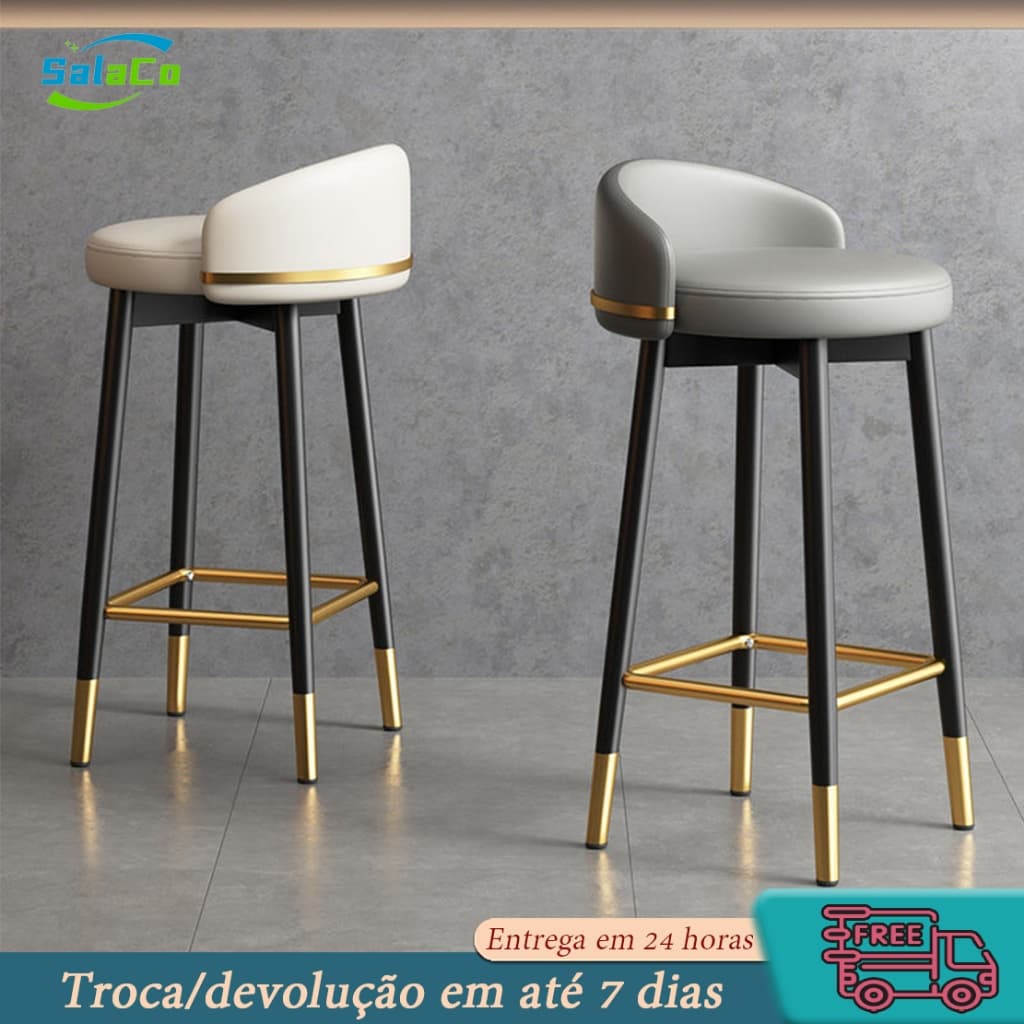 Cadeira alta em metal, couro, banco de bar, café, jantar, cadeira alta em aço