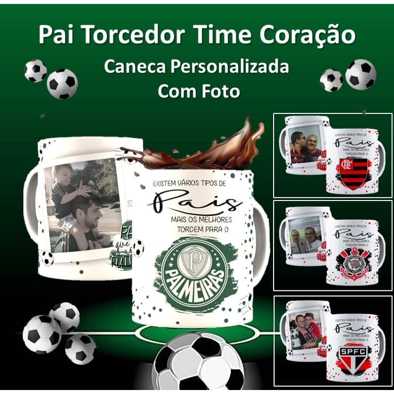 Caneca Personalizada Porcelana Cerâmica Pai Torcedor Time Coração Futebol Nome Uso Exclusivo Pai