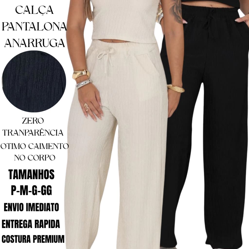Calça Pantalona Feminina Gestante Elegante Com Bolso Tecido Anarruga Importada Calça Pantolona