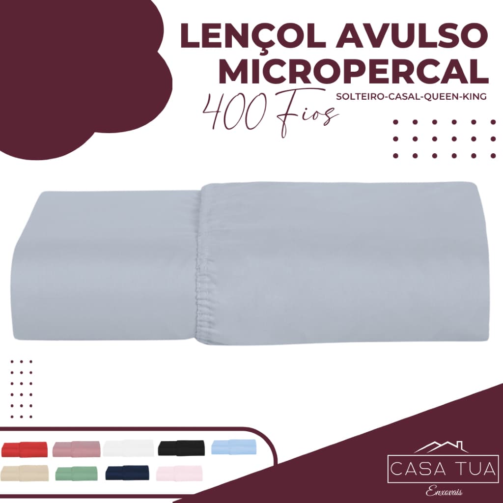 Lençol Avulso Solteiro Casal Queen King com Elástico Micropercal 400 Fios Acetinado Toque Macio - TODOS OS TAMANHOS