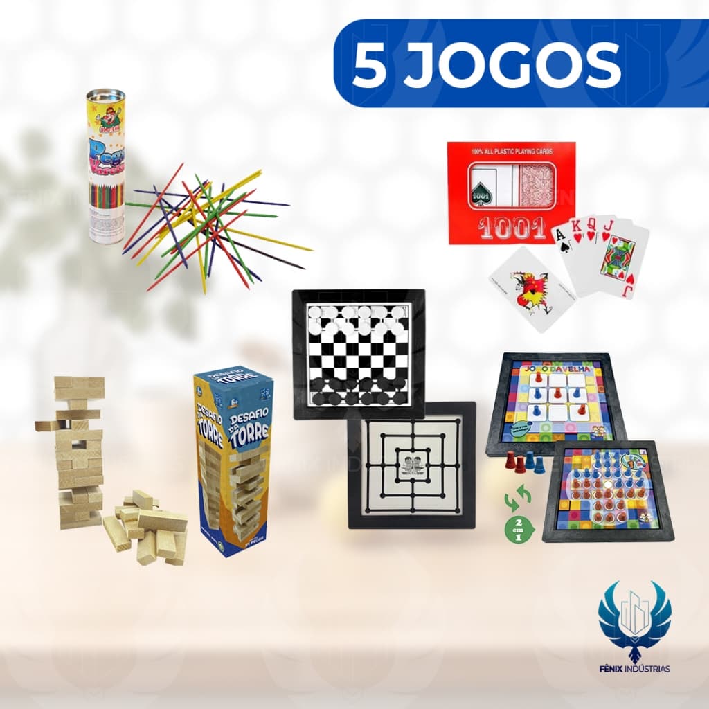 🎲 Kit Jogos Clássicos para Adultos – 5 Diversões Inesquecíveis com Mega Desconto!