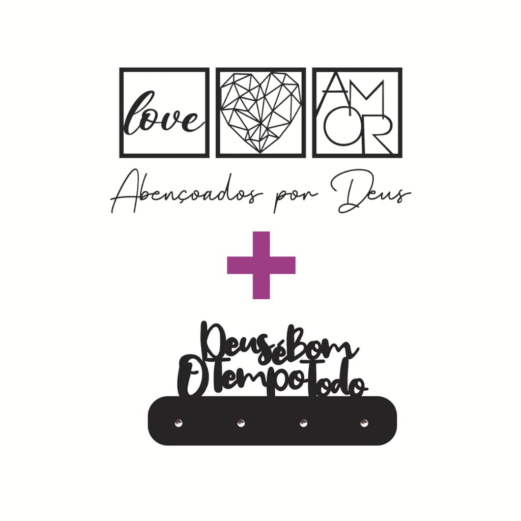 Combo com 3 Placas Decorativas + 1 Letreiro Abençoados Por Deus + Porta Chaves Deus é Bom o Tempo Todo em Mdf