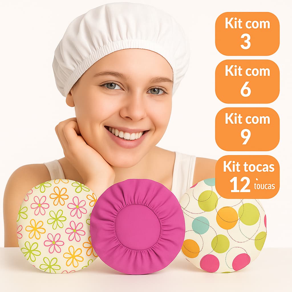 Kit 3 Toucas para Banho Impermeável Plástico Tintura Hidratação com Elástico - Diversas Estampas