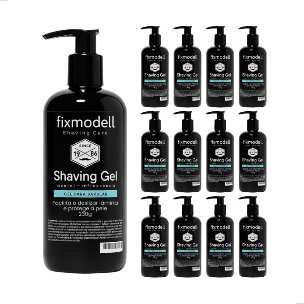 Gel de Barbear Fixmodell 230g Mentolado Refrescante Kit 12 Unidades Shaving Gel profissional
