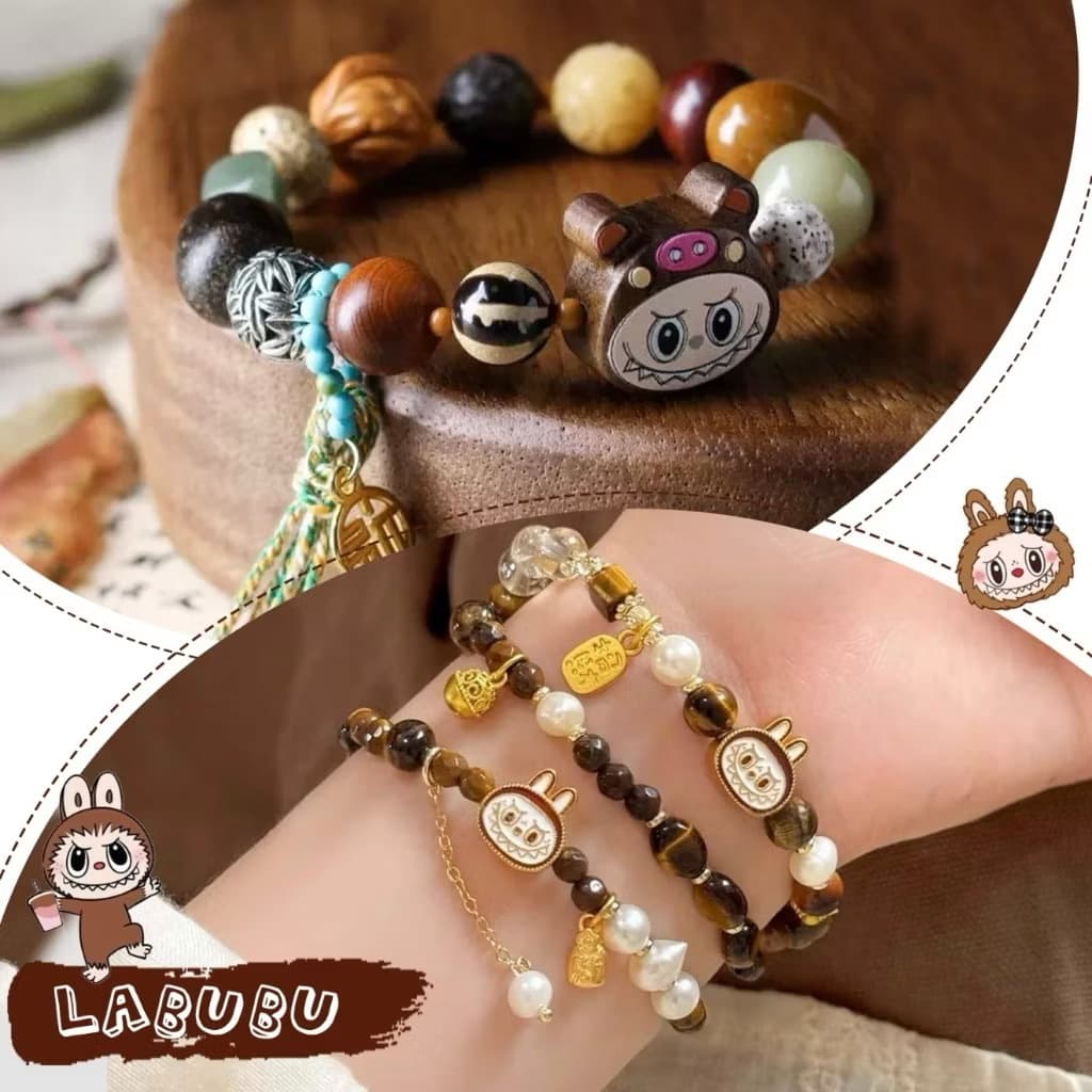 Pulseira Labubu Pulseira de Olho de Tigre Natural e Pérola