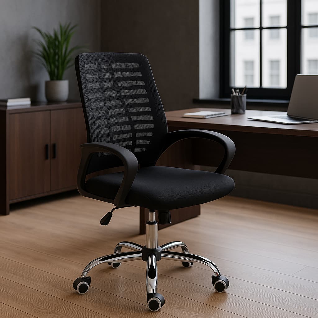 Cadeira Escritório Giratória Base Cromada Office Preta 1 Unidade