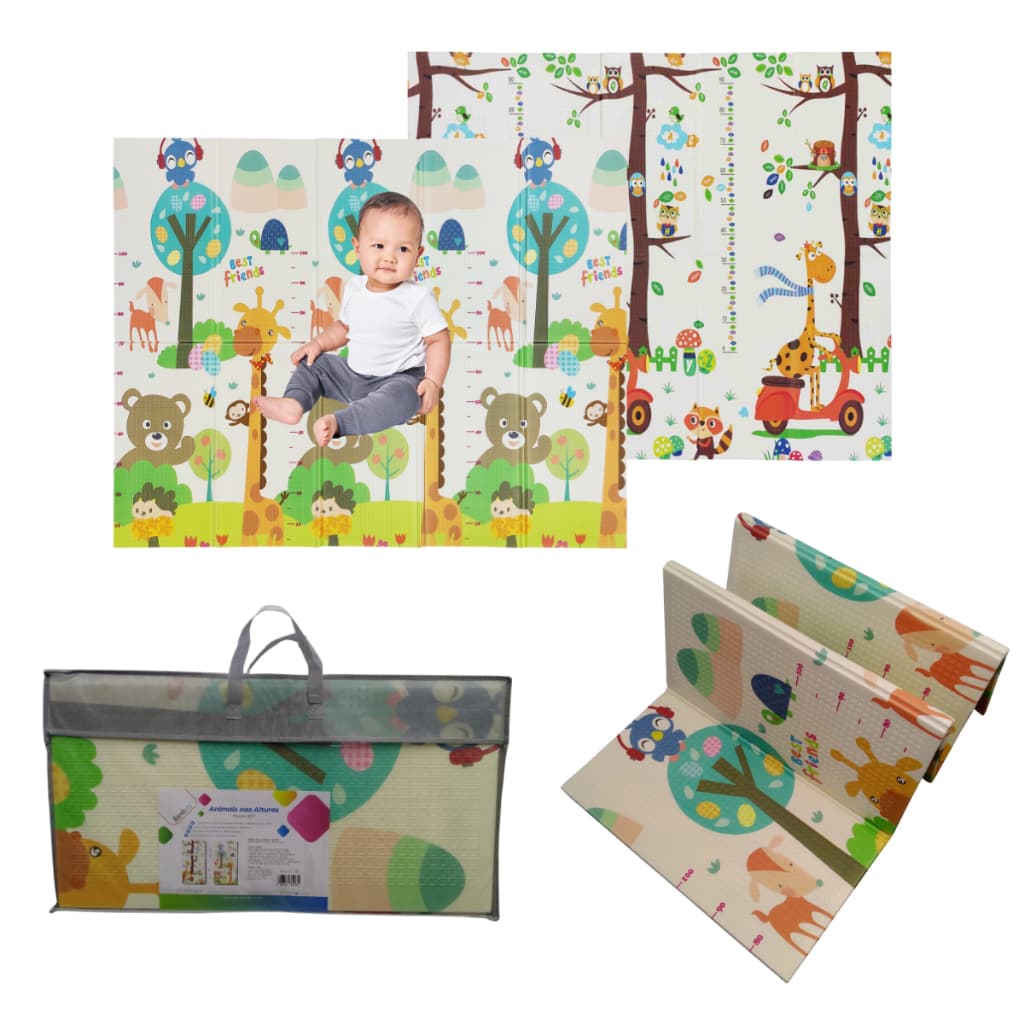 Tapete Infantil de Atividades Bebê Dobrável Dupla Face Infantil Tatame Animais nas Alturas 150 x 200 Ibimboo