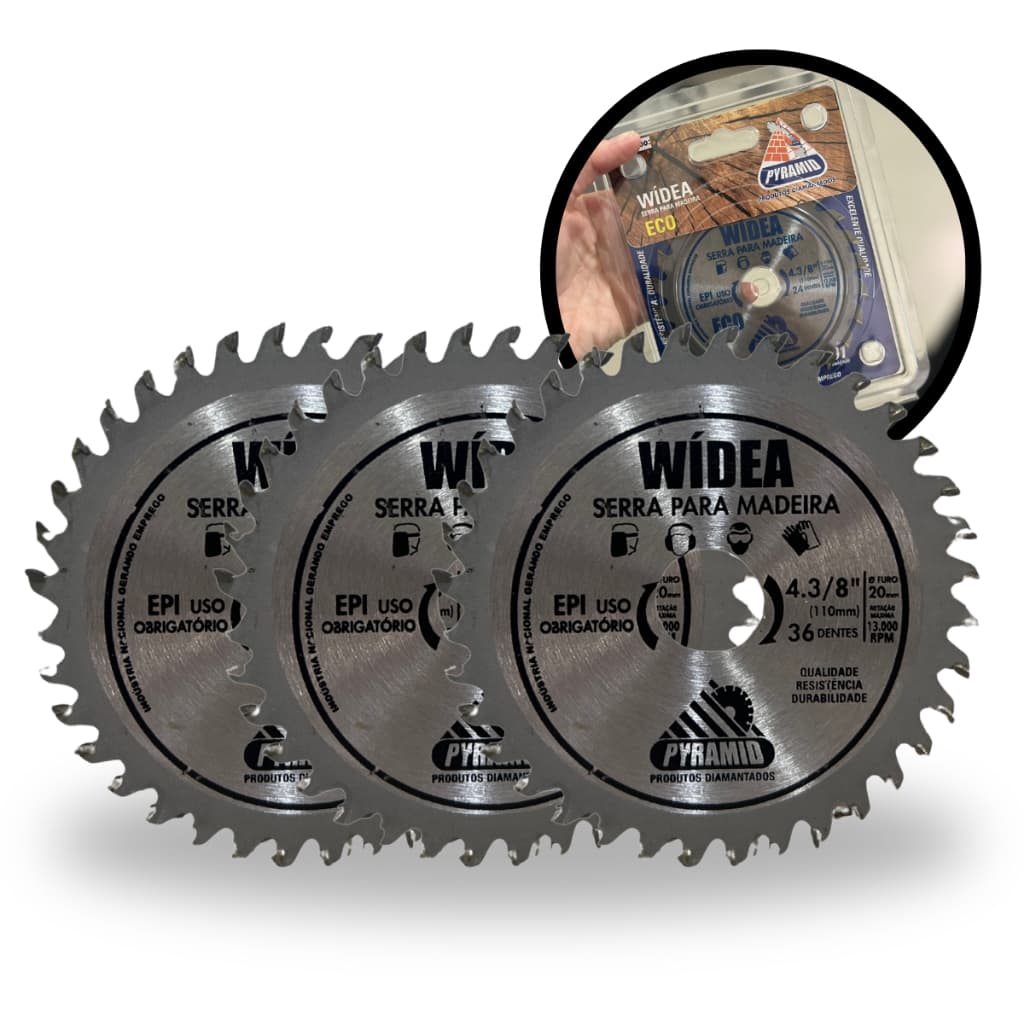 DISCOS DE WIDEA PARA CORTAR MADEIRA 110mmX36 DENTES - PEDREIRO/CONSTRUÇÃO 3 UN