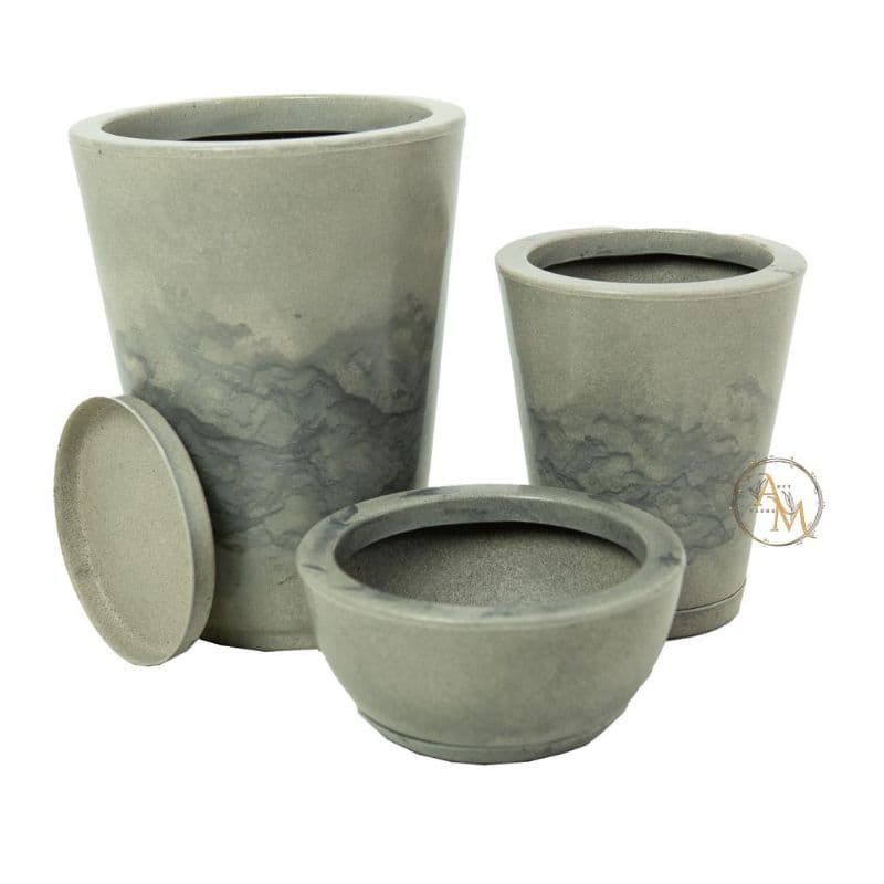 kit 3 Vasos para Plantas Decorativos sala Polietileno Marmorizado Premium com Pratos Coletores Jardim Varanda