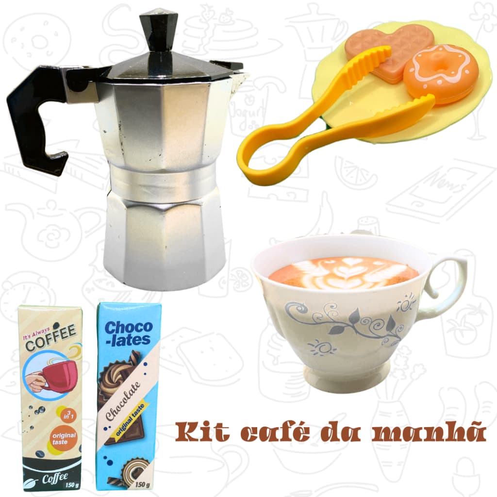 Kit Comidinhas Café da Manhã Bule e Moedor Brinquedo Infantil Faz de Conta