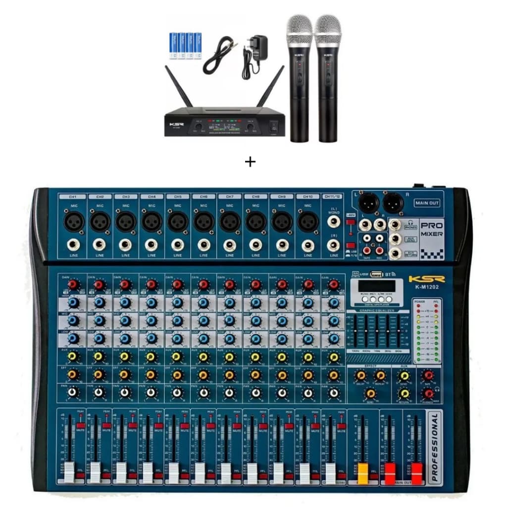 Mesa Som 12 Canais Interface Ksr + Microfone Duplo Ksr S/fio