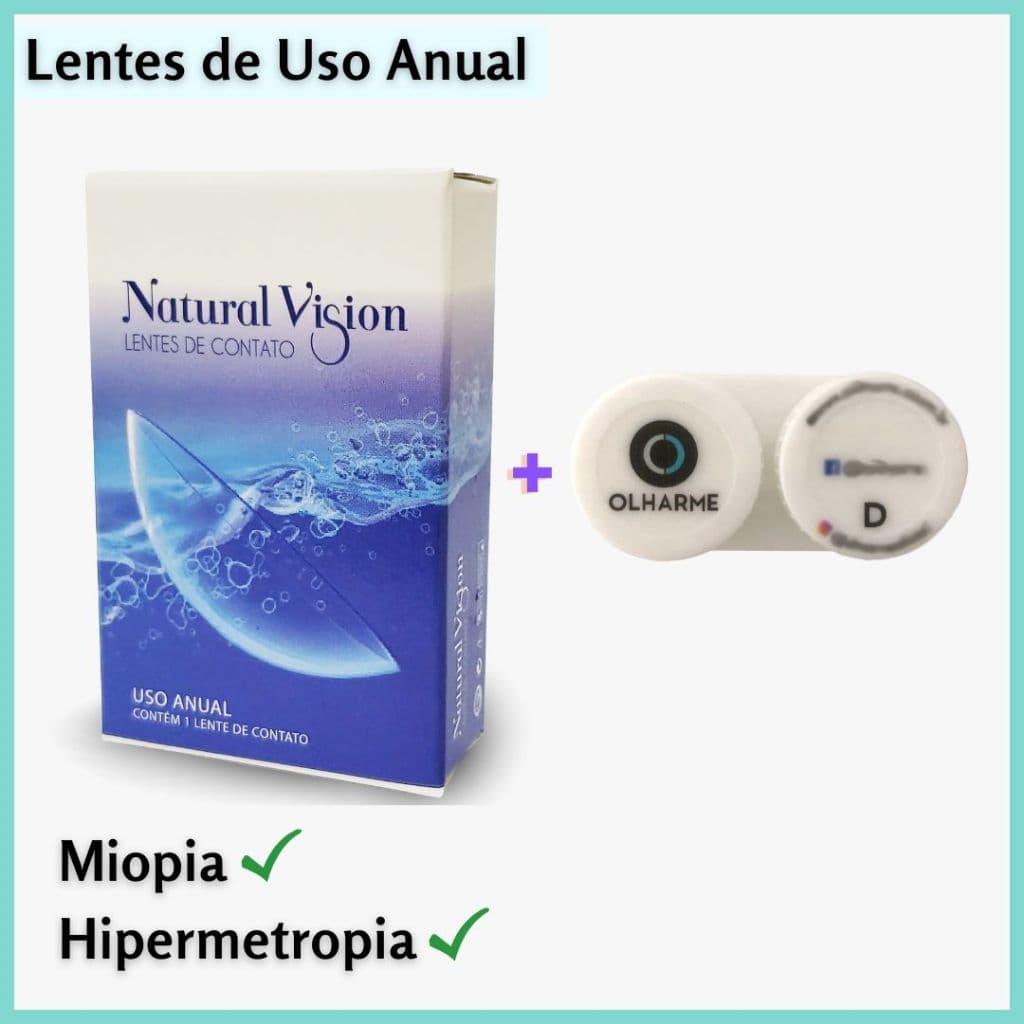 Lente de Contato Incolor Anual Natural Vision Com Grau Miopia Hipermetropia 1 Unidade