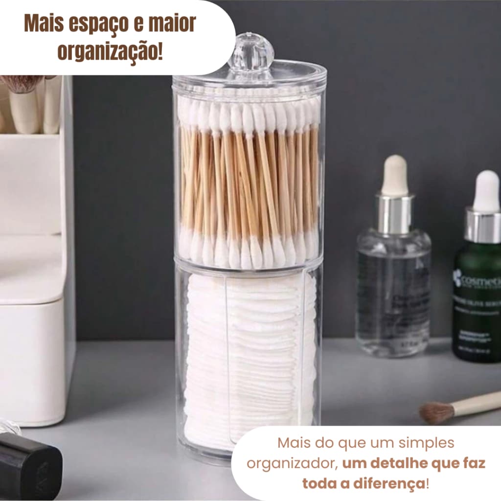 Organizador Porta Algodão e Cotonete em Acrílico Transparente banheiro |  2 em 1 com Tampa – SQ7750