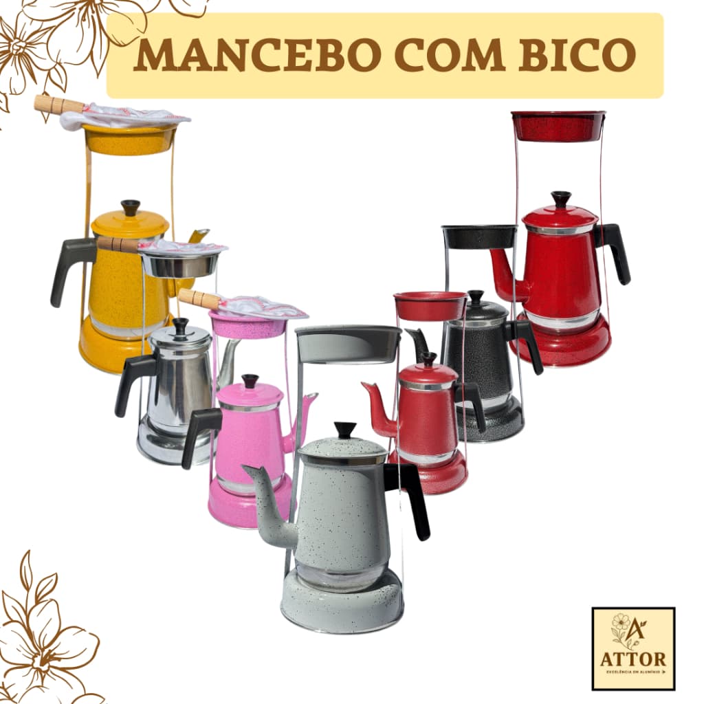KIT MANCEBO DE CAFE BULE N8 1,35L CABO DE BAQUELITE E COADOR DE CAFÉ SUPORTE VELADOR PASSADOR DE CAFÉ, VINTAGE,