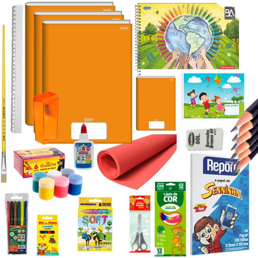 Kit Lista De Material Escolar Voltas Aulas Ensino Fundamental 18 Itens - Papelaria UP Lar