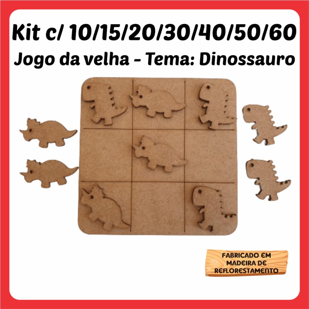Kits Jogos da velha Dinossauro T Rex Tricerátops MDF 10cm tabuleiro brinquedo presente lembrancinha