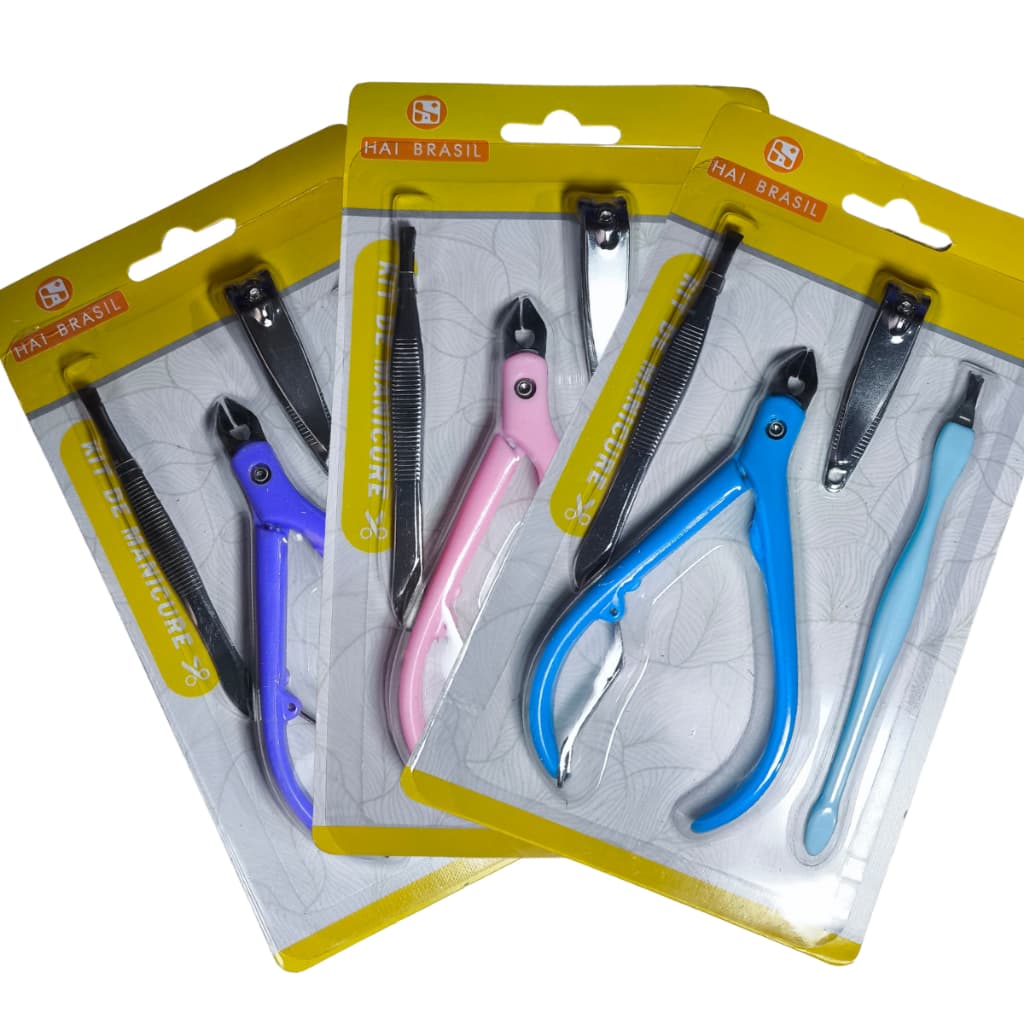 KIT DE MANICURE 1 ALICATE, 1 TESOURA, 1 PINÇA E UM EMPURRADOR DE CUTÍCULAS