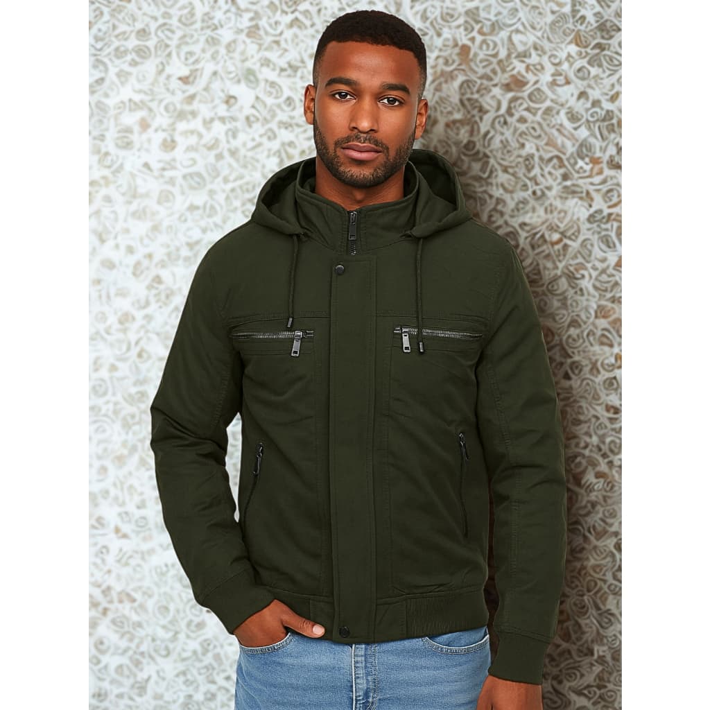 Jaqueta Masculina Casual Em Sarja Com Capuz Removivel