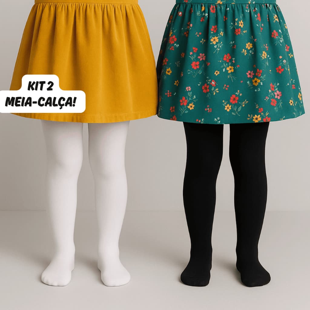 kit 2 Meia Calça Infantil Grossa Fio 80 Quentinha Confortável Menina Preta Branca Vários Tamanhos