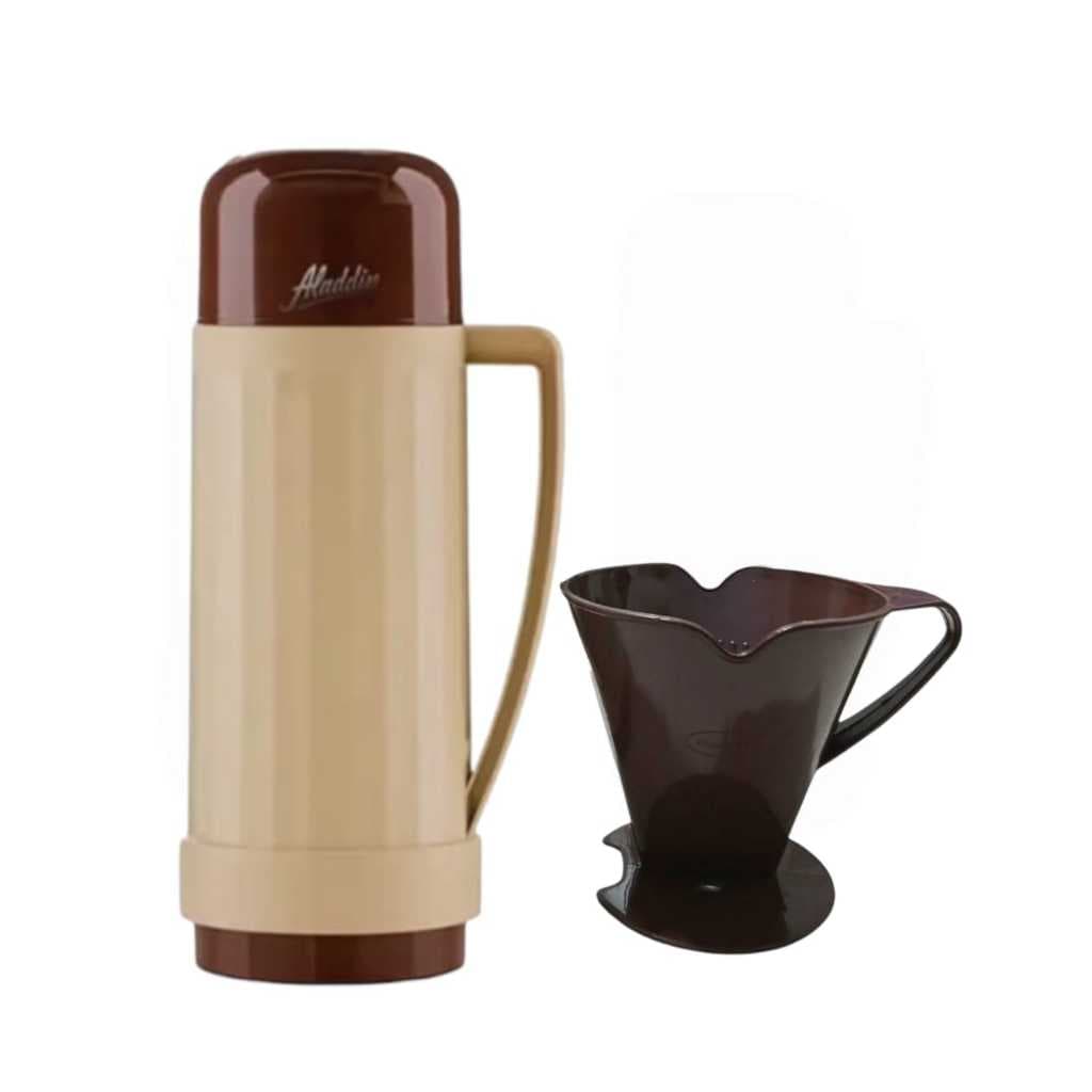 Kit Garrafa de Café Aladdin 1Lt +Coador de Plastico  – Ideal para Café, Chá e Bebidas Quentes