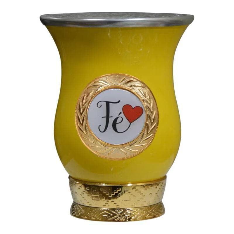 Cuia Medalha fé  para Chimarrão de Porongo Campeira Pintada com Tampa Erva | Artesanal Gaúcha Cuias RS