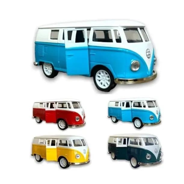 Carrinho Kombi Miniatura em Metal C/ luz e Som